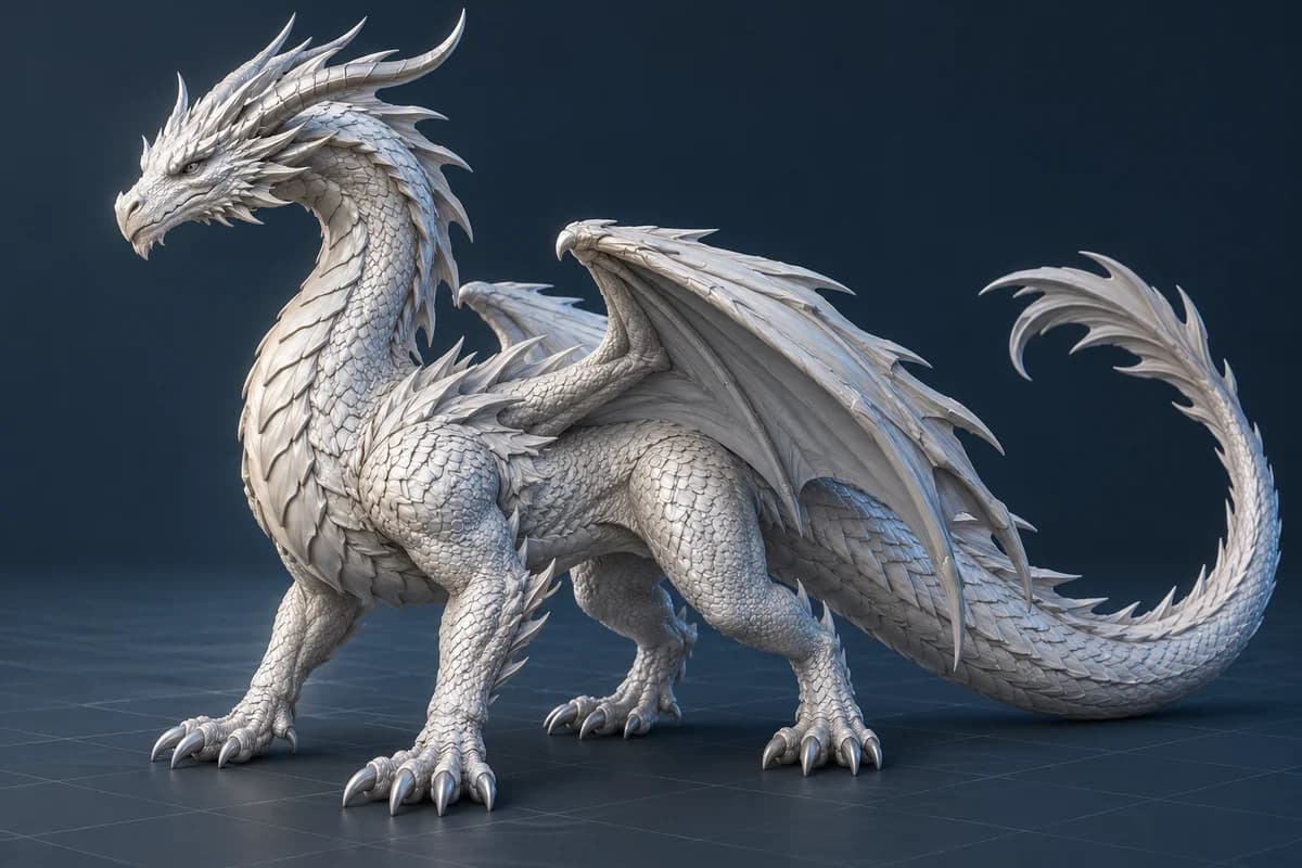 AI-generated silver dragon concept sculpture